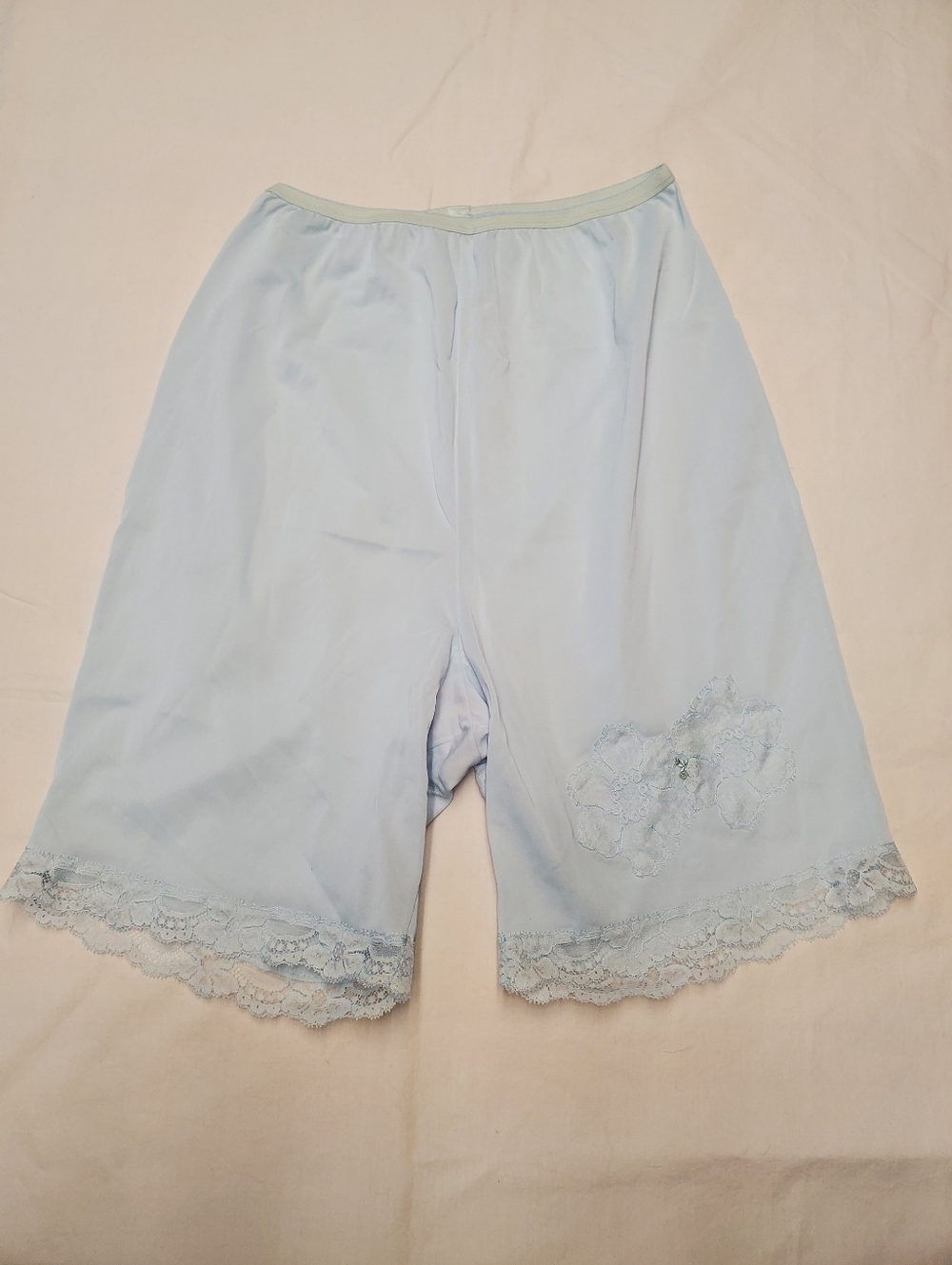 Shadowline Blue Lace Slip Shorts Vintage Lingerie Nylon Tap Pants Granny Chic